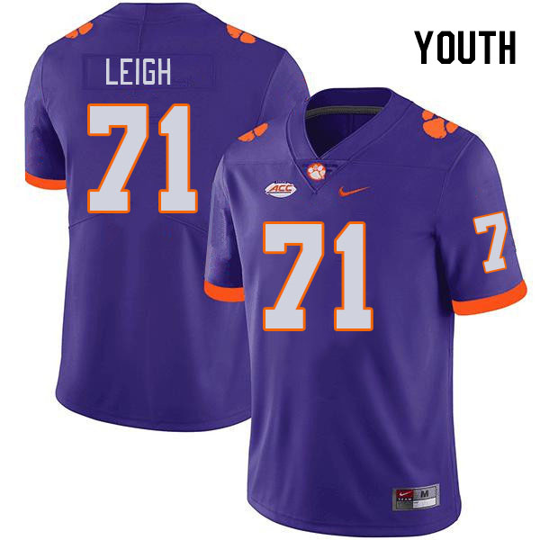 Youth Clemson Tigers Tristan Leigh #71 College Purple NCAA Authentic Football Stitched Jersey 23PA30NX